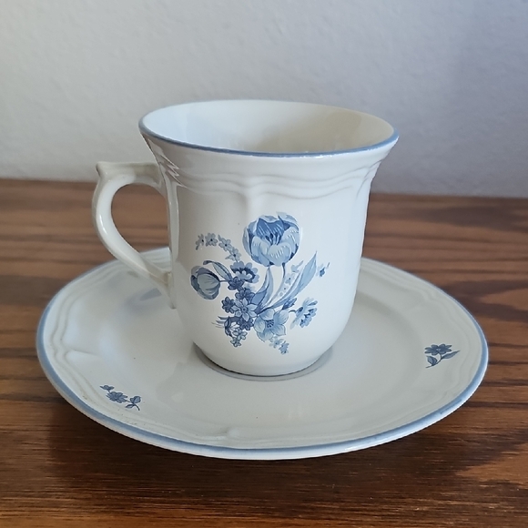 Brick Oven Stoneware Other - Brick Oven Stoneware Blue Floral Teacup and Saucer